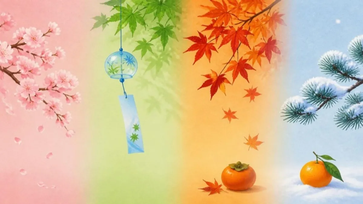 春夏秋冬の4つの季節を1枚に並べたイラスト